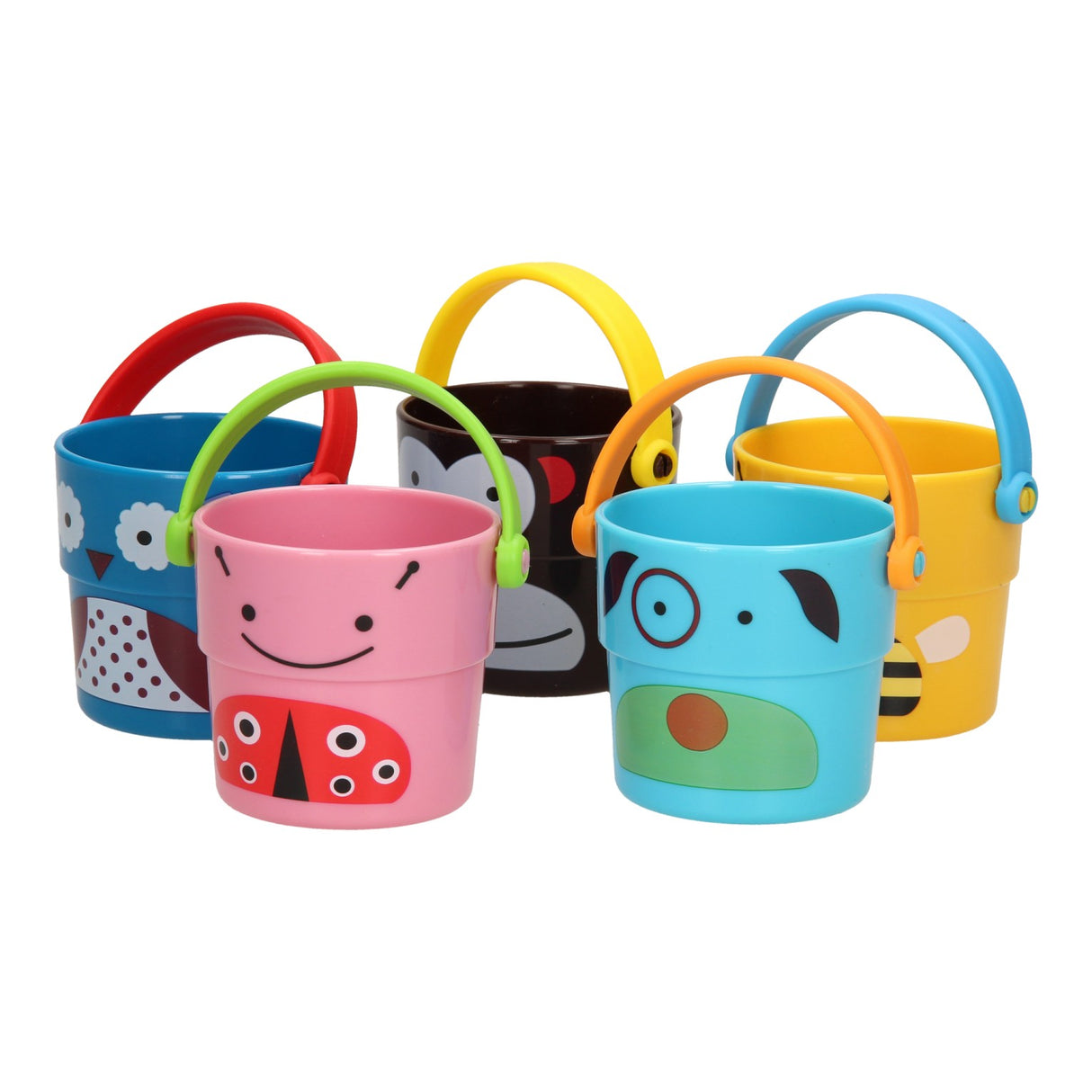 Pile de tasses de bain et seaux de bain pour animaux, 5 pièces.