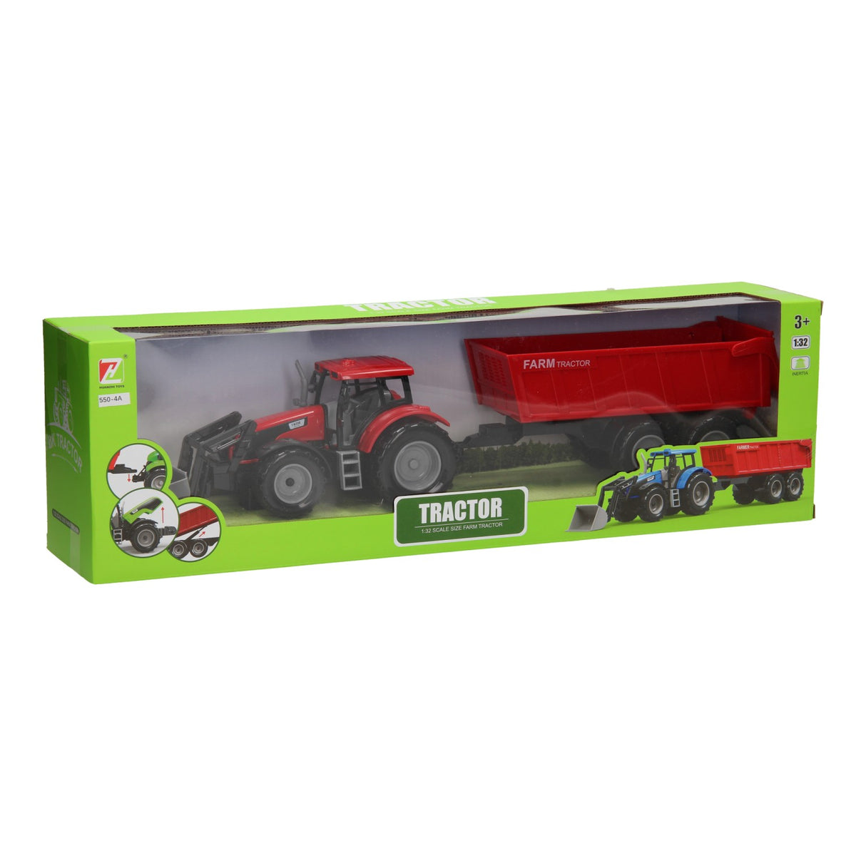 tracteur avec chargeur frontal et remorque 1:32