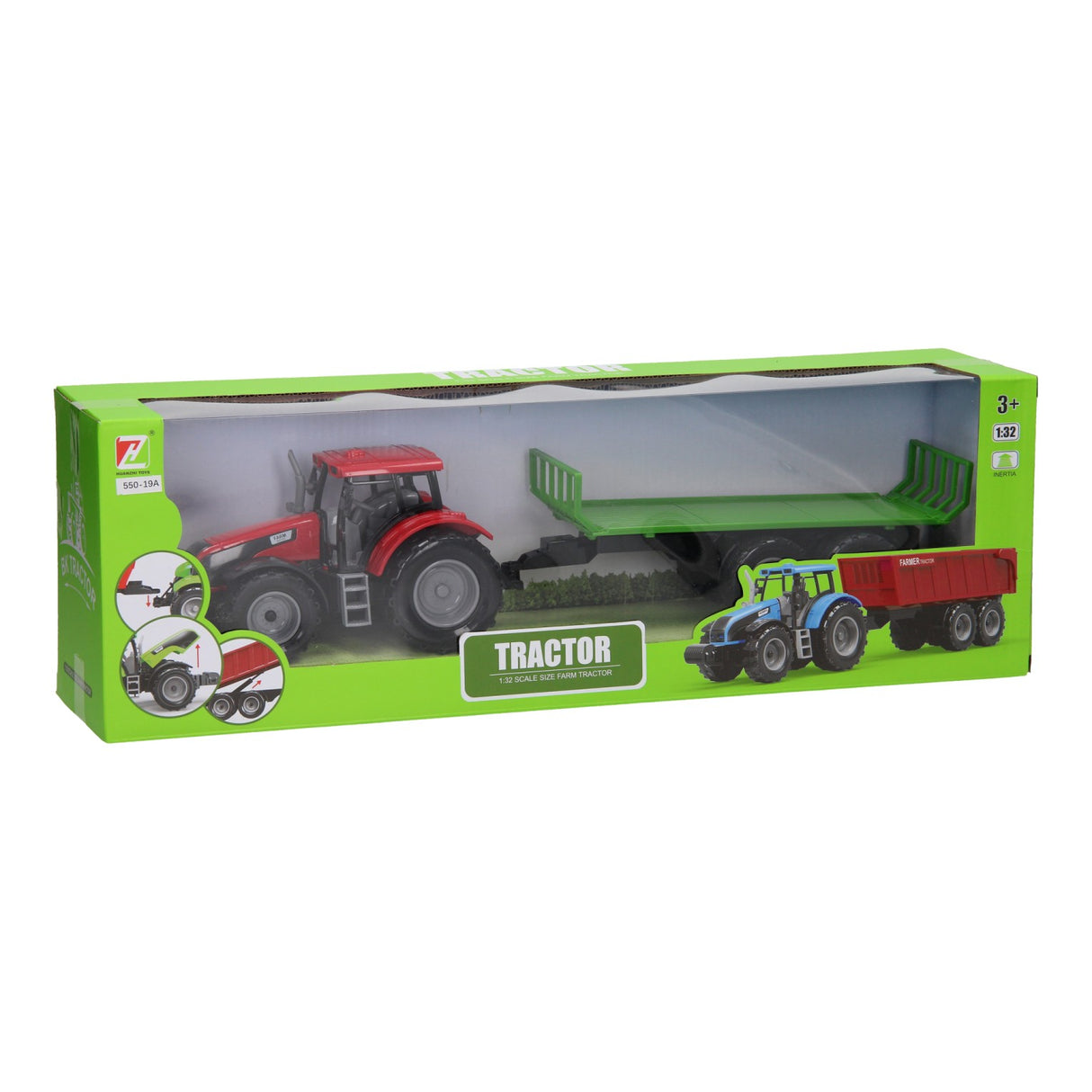Tracteur avec chariot plat 1:32