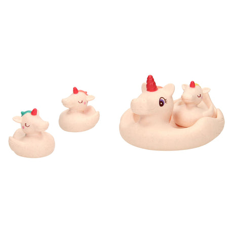 Ensemble de jouets de bain familial Lobbes licorne - plastique rose - 4 pièces - flottant.