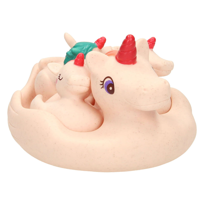 Ensemble de jouets de bain familial Lobbes licorne - plastique rose - 4 pièces - flottant.