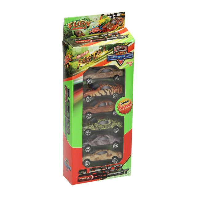 Coffret de voitures à imprimé animalier, 6 pcs.