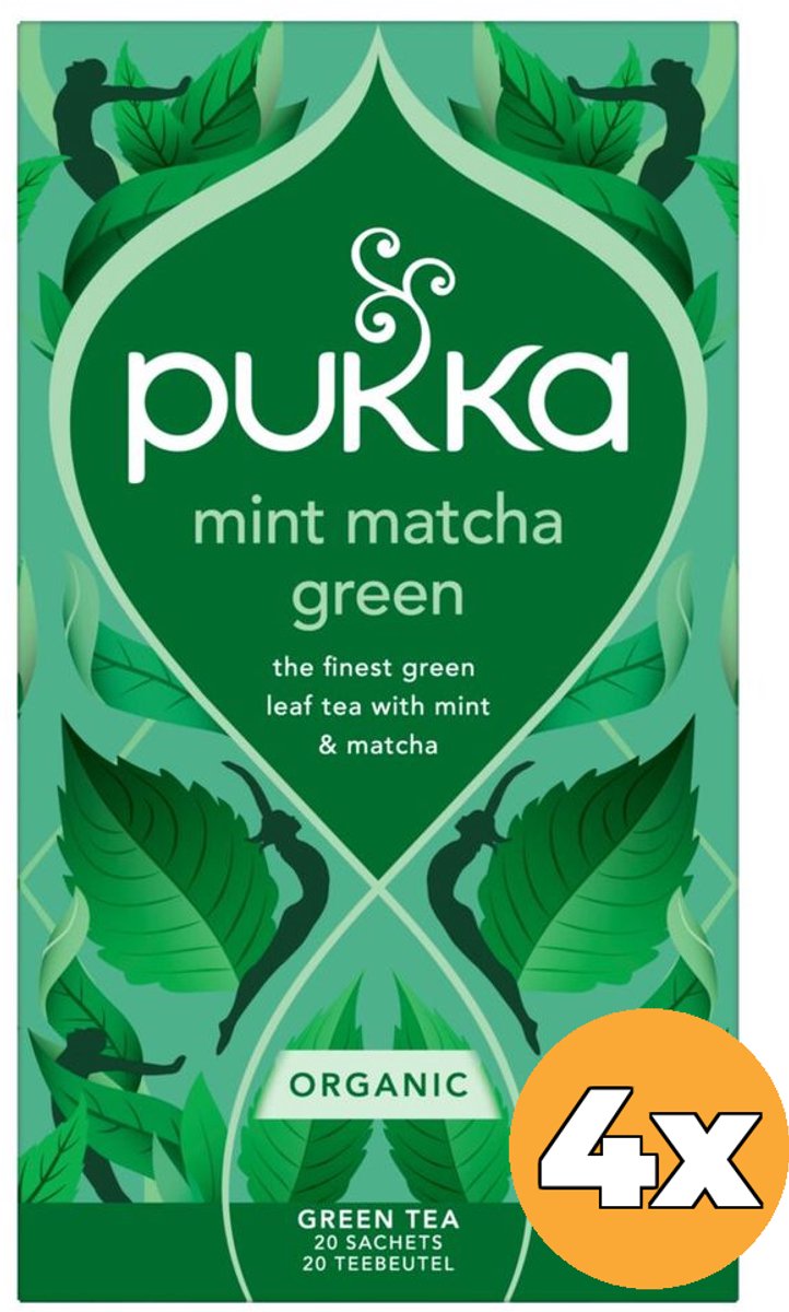Pukka tea menthe matcha vert - 80 sachets de thé - tisane biologique - menthe - thé vert - 4 x 20 sachets - pack économique de thé