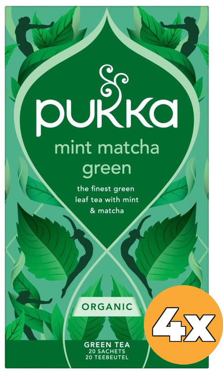 Pukka tea menthe matcha vert - 80 sachets de thé - tisane biologique - menthe - thé vert - 4 x 20 sachets - pack économique de thé