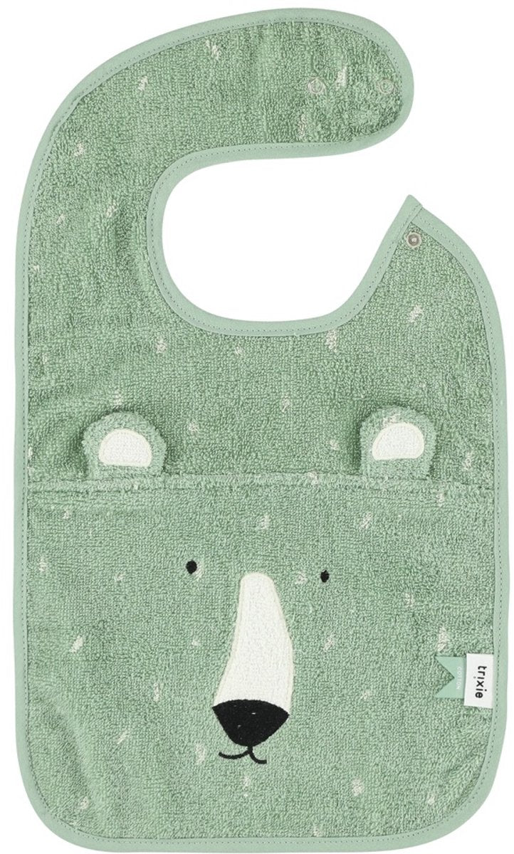 Bavoir Trixie - mr. ours polaire - tissu éponge doux - 100 % coton biologique - avec boutons-pression - vert