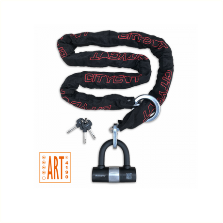 Chaîne antivol étoilée citycat art**** 180cm x10.5mm. avec barillet et mini antivol en U