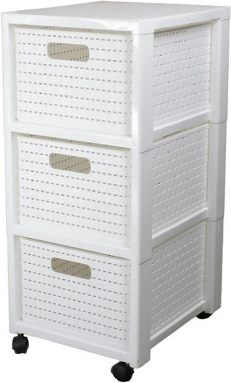 Rotho country - commode - système de tiroirs plus 3 paniers dont des blancs à roulettes