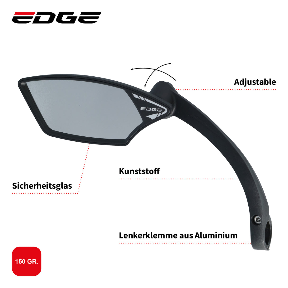 Edge Spiegel E-Bike Luxus mit Klemme links Montage