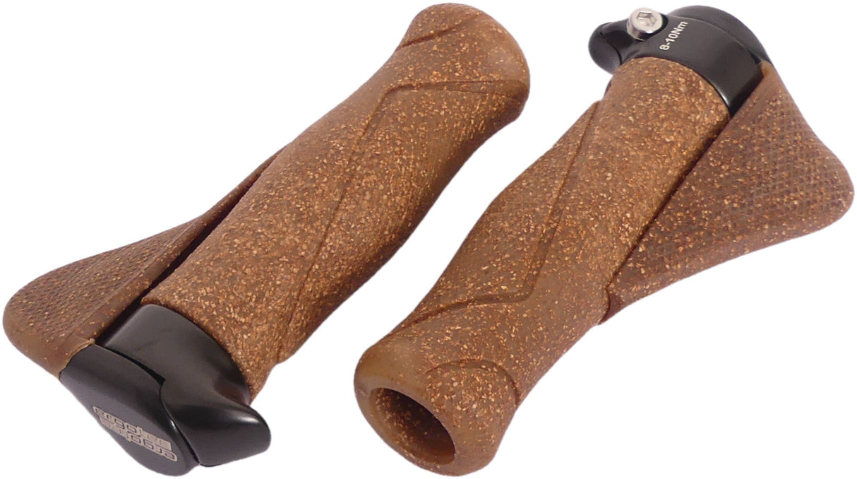 Bicycle handle with ergonomic handle 130mm, dura cork and aluminum, black brown, 34mm thickness, 235g