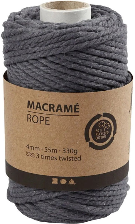 Creativ company cordon macramé 4 mm 55 m gris