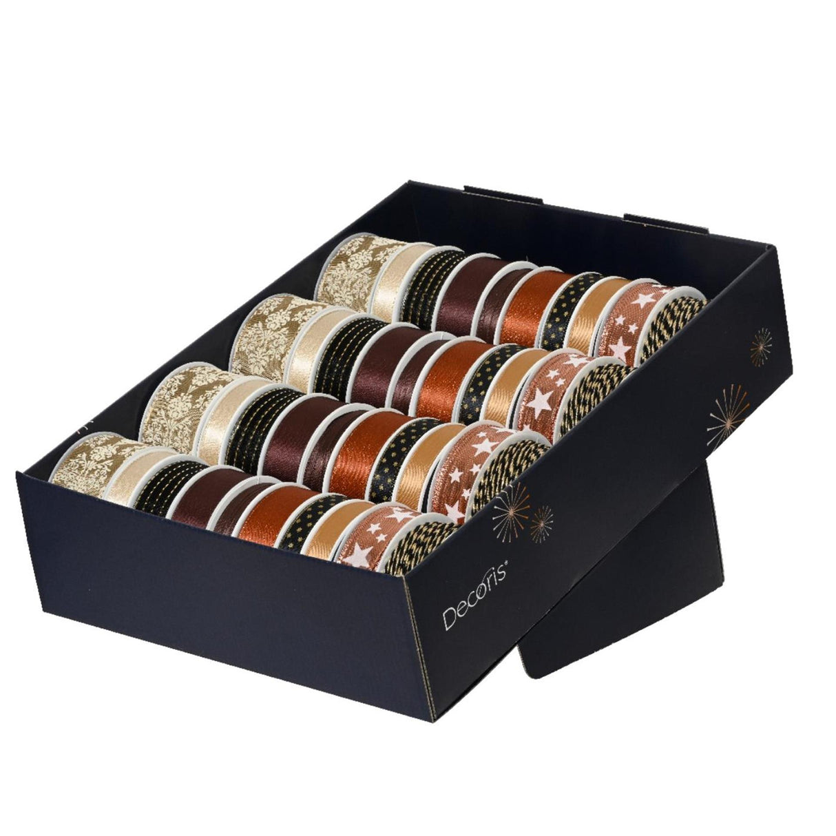 Decoris ruban polyester 10 assortis noir or