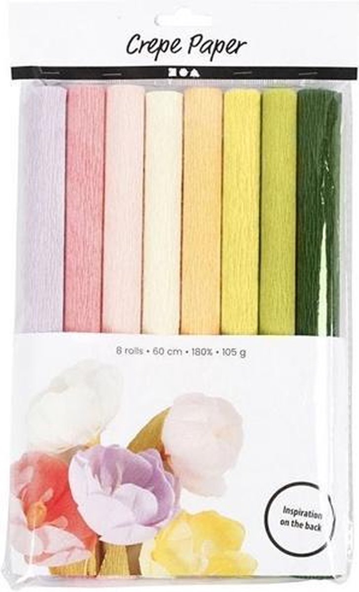 Creativ company papier crépon couleurs pastel, 8 feuilles
