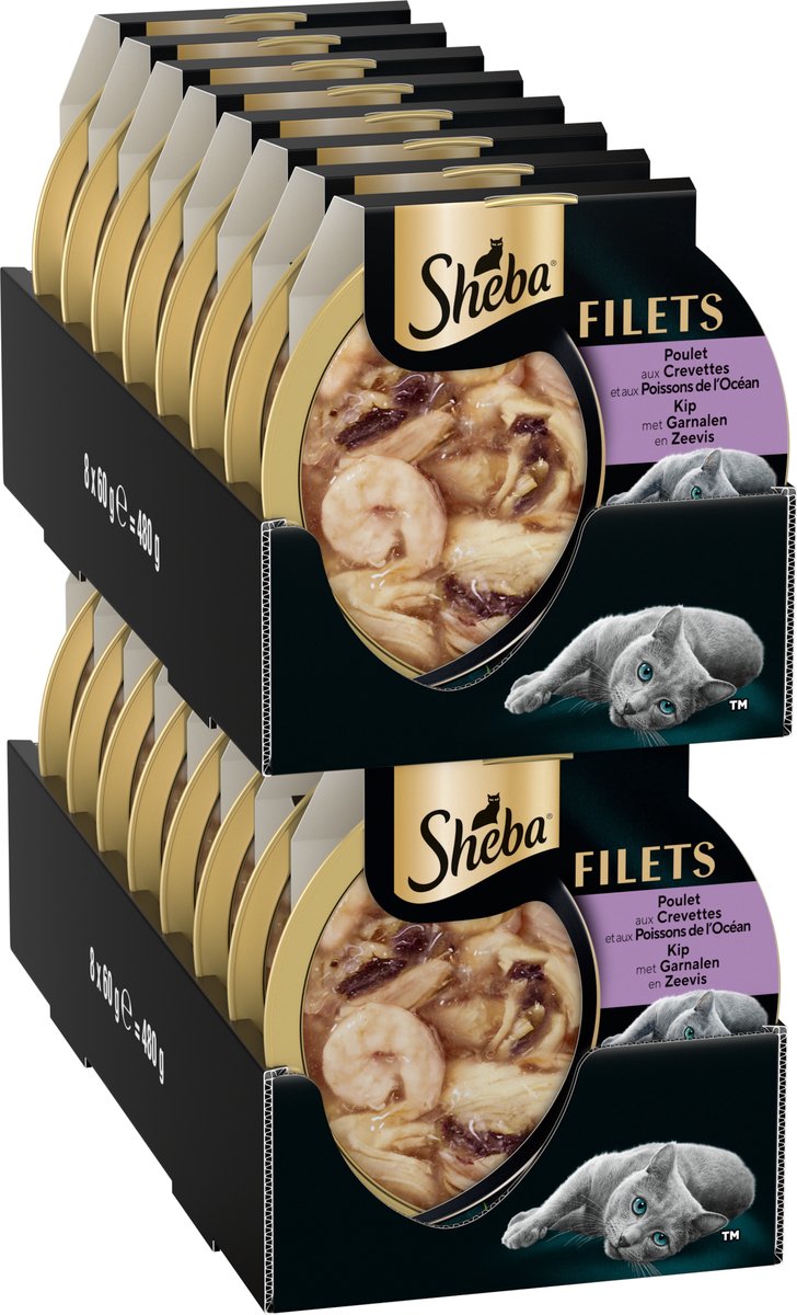 Nourriture pour chat Sheba - filets - crevettes poisson océan poulet en sauce - 16x60g