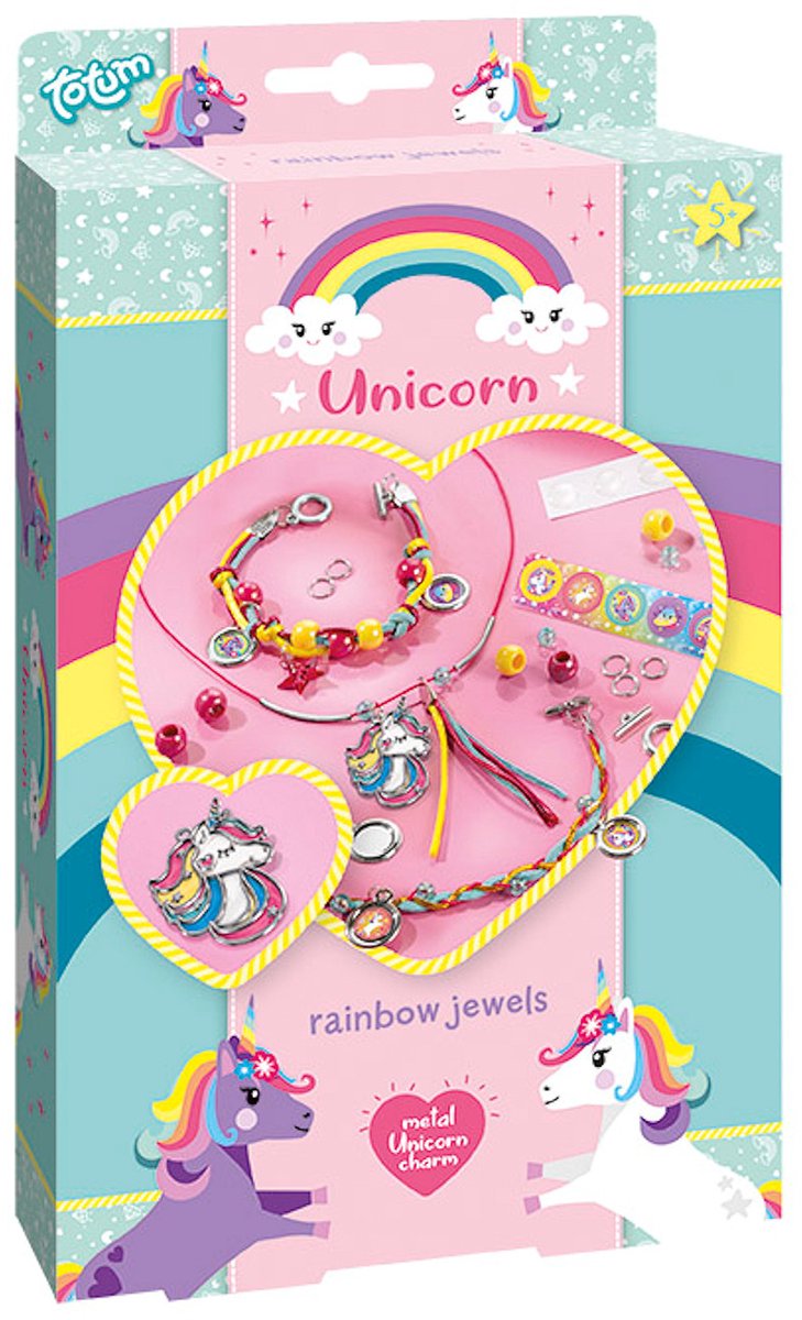 Totum licorne 2 bracelets et collier faisant des bijoux artisanaux | jouets artisanaux pour filles à partir de 5 ans | 25 pièces avec breloque licorne en métal