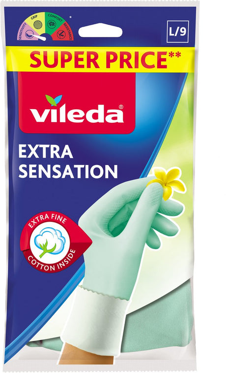 Gants de ménage Vileda extra sensation - taille L - latex - fins et confortables - pour un travail de précision et une protection