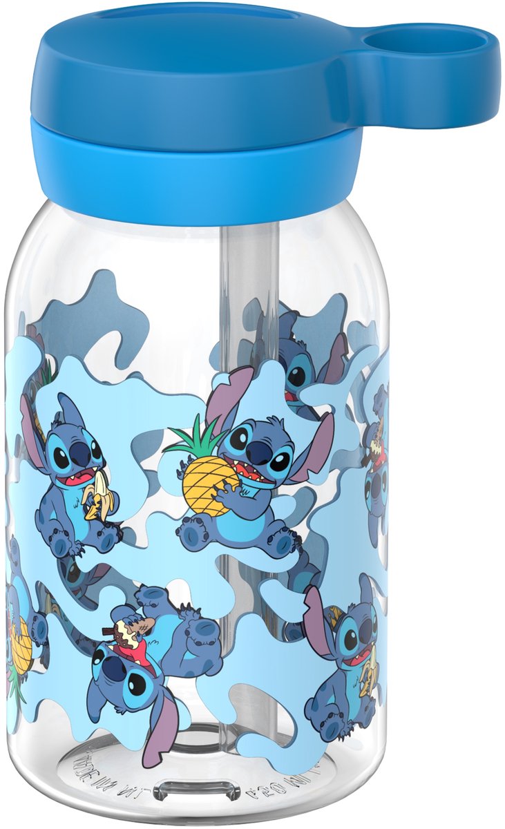 Mepal drinkfles met rietje campus - 450 ml - waterfles kinderen - lekdicht - hygiënische draaideksel - stitch