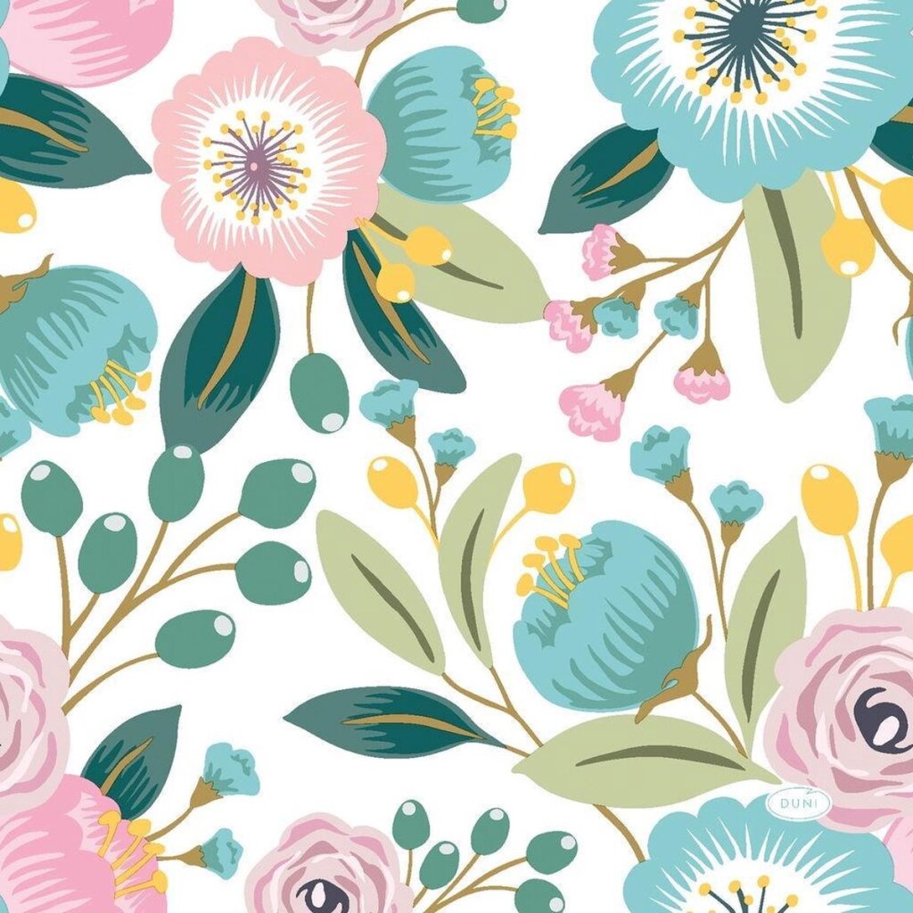 Duni serviettes fleurs 3 couches 33x33cm papier bleu 20 pièces