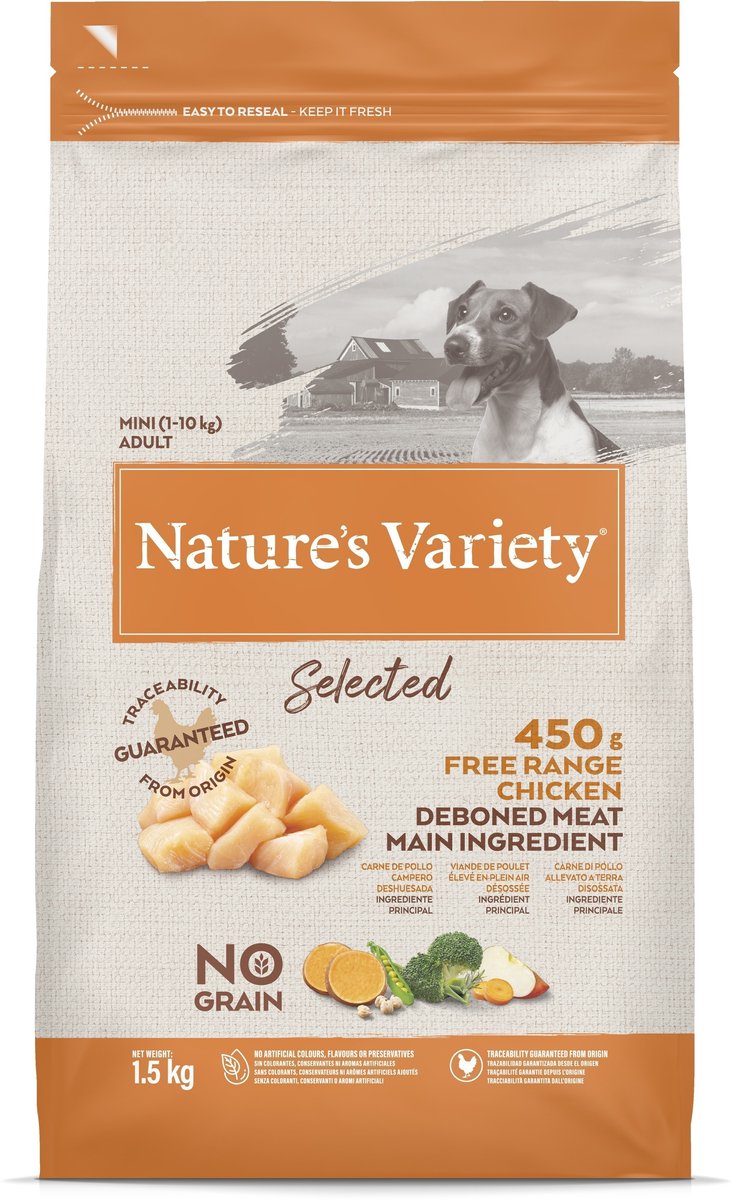Nourriture variée pour chiens Natures - mini poulet fermier 1,5 kg - ingrédients naturels sans céréales, pour petites races