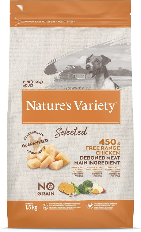 Nourriture variée pour chiens Natures - mini poulet fermier 1,5 kg - ingrédients naturels sans céréales, pour petites races