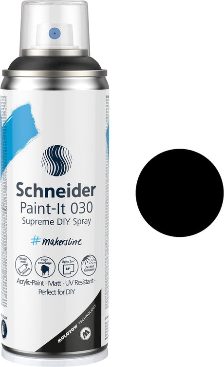 Schneider papeterie Schneider peinture en aérosol - paint-it 030 - peinture en aérosol bricolage - peinture acrylique - 200 ml - noir - s-ml03050001