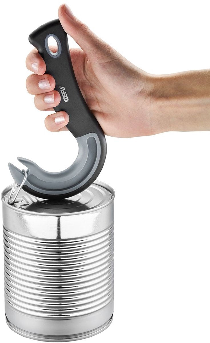 Ouvre-boîte Gefu pullto pour boîtes à languette - forme ergonomique en J - passe au lave-vaisselle - 15,5 cm