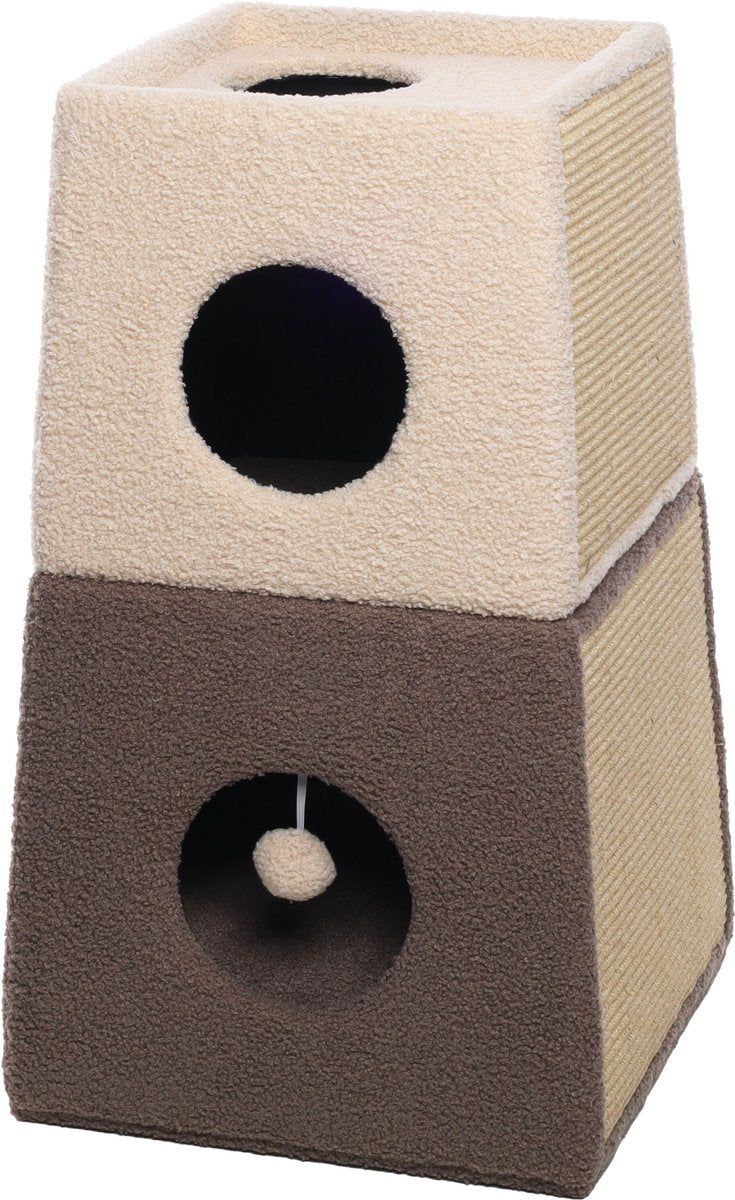 Flamingo krabton – doddo beige taupe – 40 x 40 x 71 cm – 2 verdiepingen – sisal krabmat – pluche – uitneembaar kussen