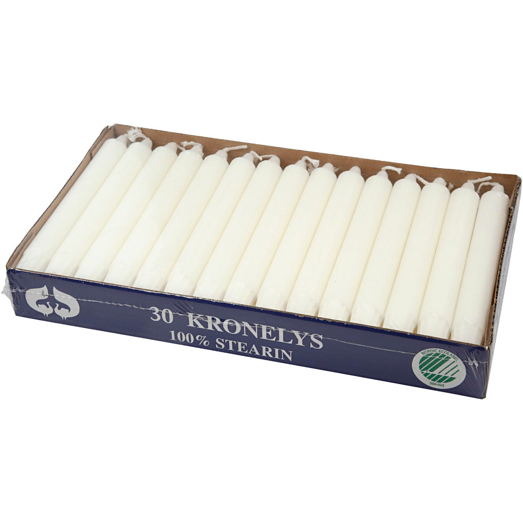 Bougies Creativ company, h: 20 cm, d 23 mm, blanches, 30 pièces 1 boîte