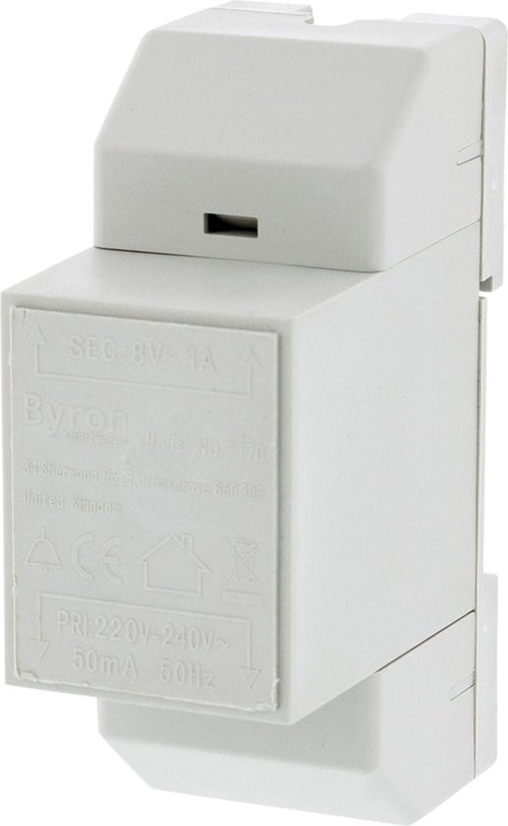 Transformateur filaire sur rail DIN Byron 7770 – blanc – 8 v 1 ampère