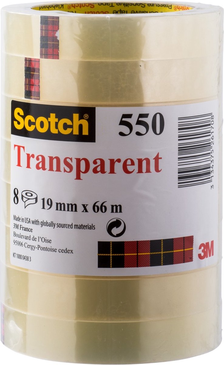 Ruban adhésif transparent Scotch ®, tour, 19 mm x 66 m, paquet de 8 rouleaux