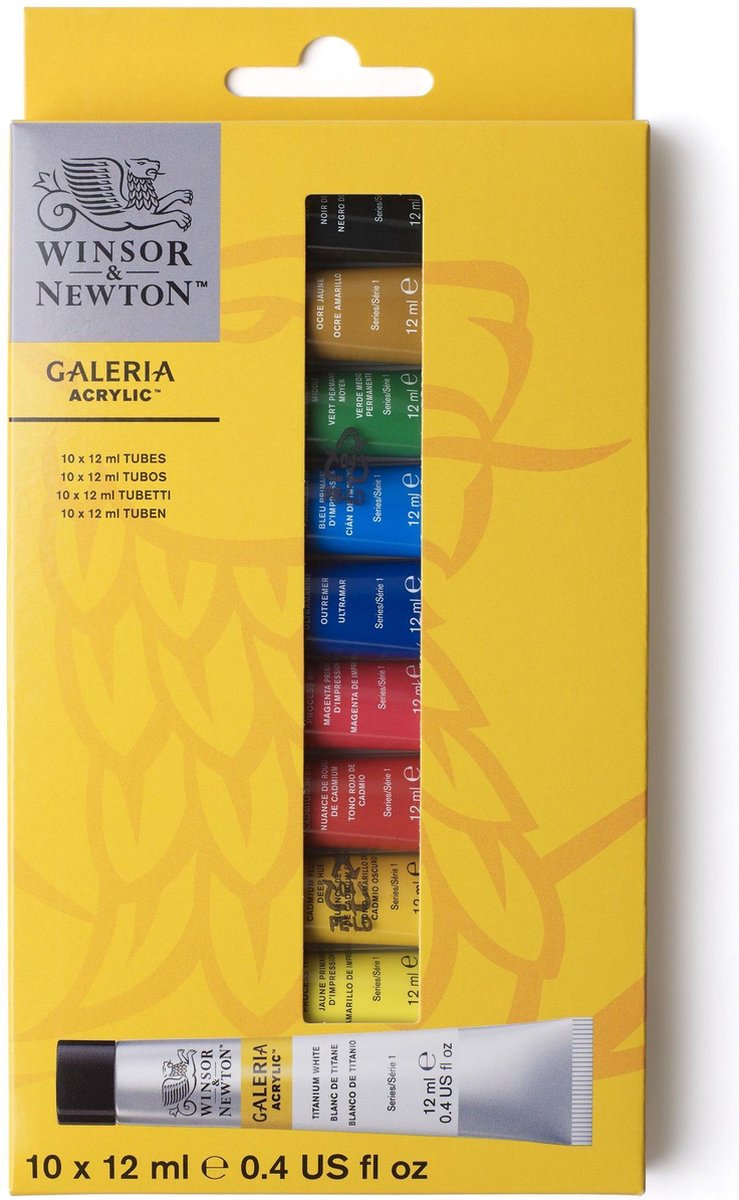 Winsor Newton 2190605 Galeria Kit de peinture acrylique – 10 × 12 ml – Kit de démarrage de peinture acrylique pour artistes débutants
