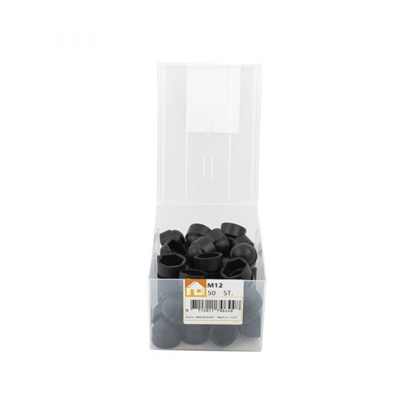 Écrou à capuchon m12 pot en plastique noir 50 pcs.