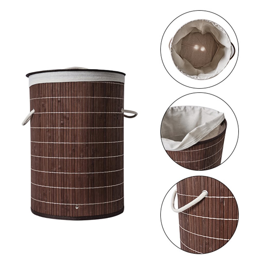 Homestyle pro panier à linge rond pliant en bambou 35x50 cm marron blanc