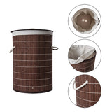 Homestyle pro panier à linge rond pliant en bambou 35x50 cm marron blanc