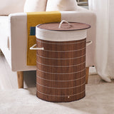 Homestyle pro panier à linge rond pliant en bambou 35x50 cm marron blanc