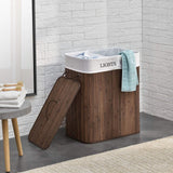 Homestyle pro panier à linge rectangulaire en bambou + texte 52x32x63 cm marron blanc