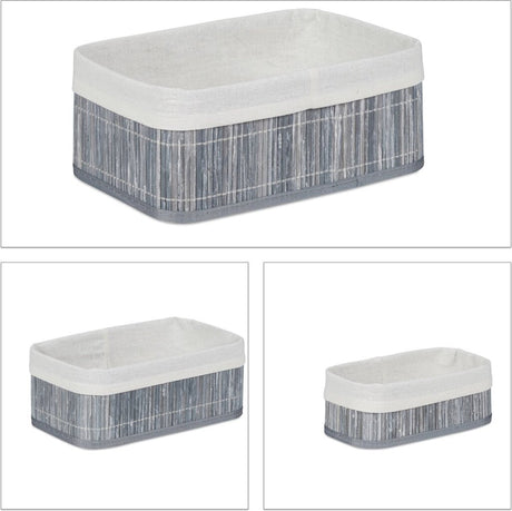 Paniers de rangement Basic en bambou 3 pièces gris blanc