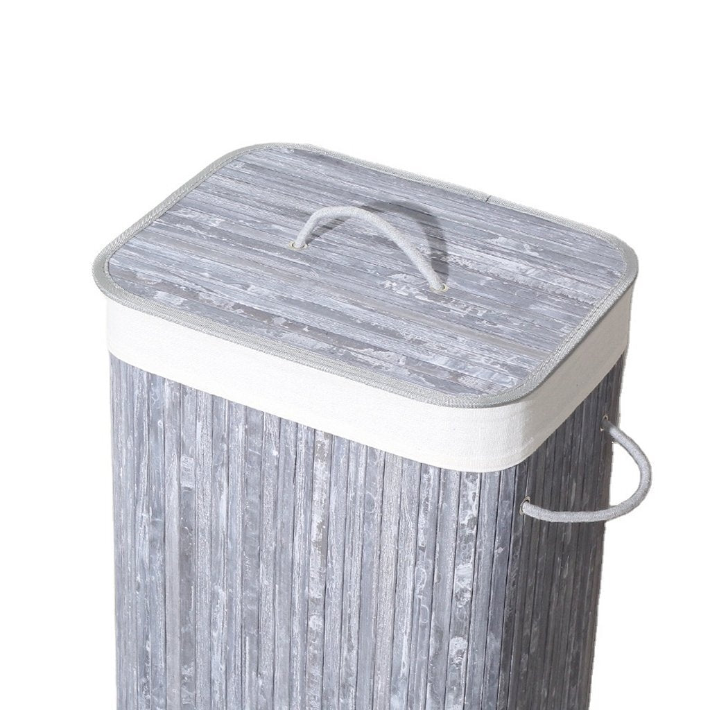Panier à linge rectangulaire en bambou Homestyle pro 40x30x60 cm gris blanc
