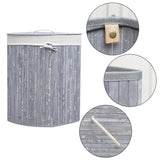 Homestyle pro panier à linge rond pliant en bambou 35x50 cm gris blanc