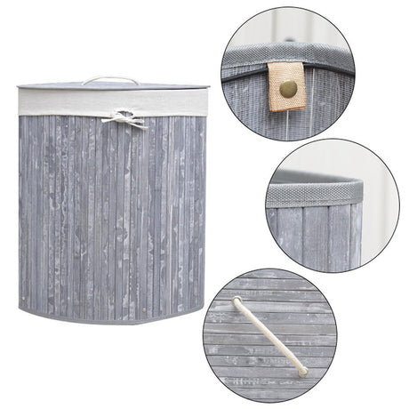 Homestyle pro panier à linge rond pliant en bambou 35x50 cm gris blanc