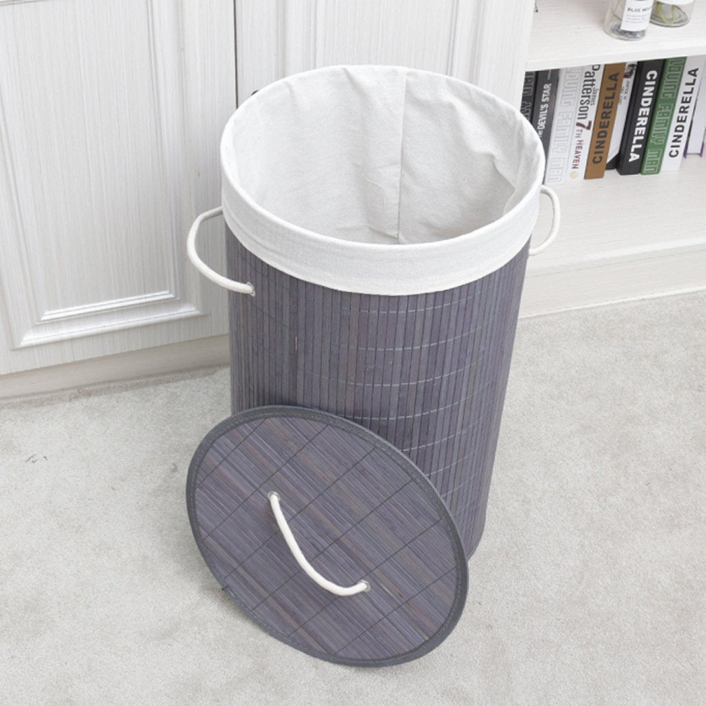 Homestyle pro panier à linge rond pliant en bambou 35x50 cm gris blanc