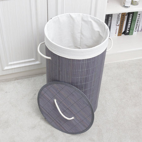 Homestyle pro panier à linge rond pliant en bambou 35x50 cm gris blanc