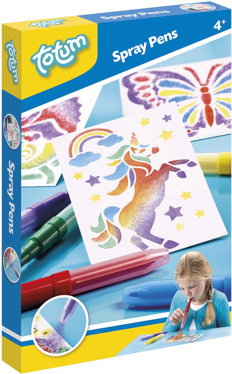 Stylos pulvérisateurs Totum 5 stylos soufflants, kit de bricolage incl. modèles licorne et animaux - jouets créatifs à partir de 4 ans - bricolage dessin et peinture astuce cadeau