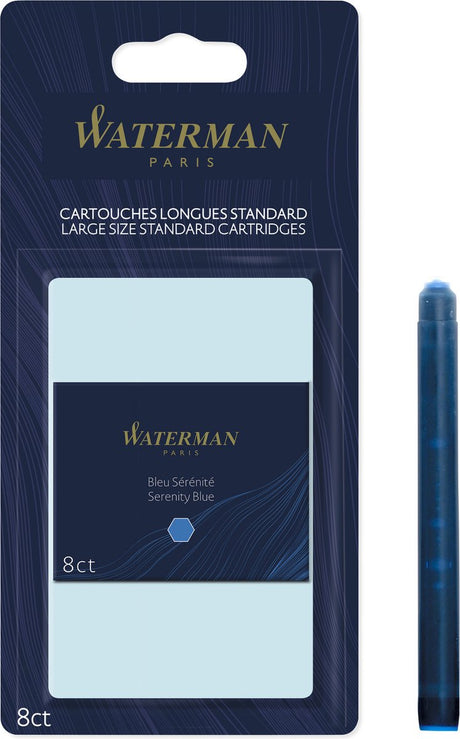 Cartouches d'encre pour stylo plume Waterman | longue | bleu sérénité | Cartouche d'encre 8 (blister)