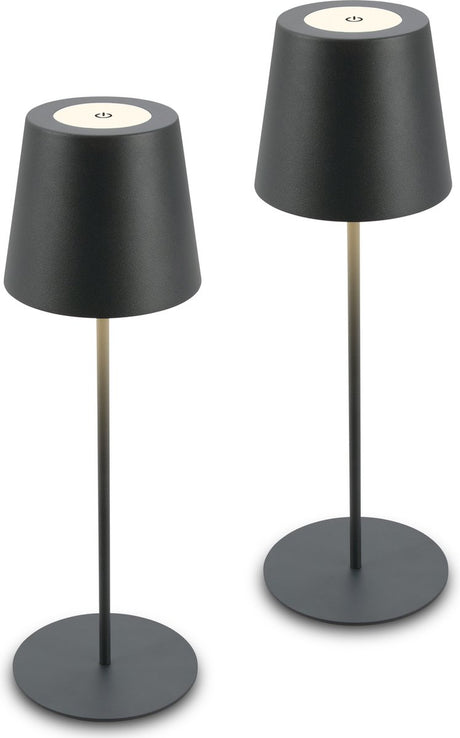 B.k.licht - lot de 2 lampes de table - lampes d'extérieur rechargeables - ip44 - lumière blanc chaud 2 700 k - dimmable - avec USB - anthracite - 12 x 36 cm