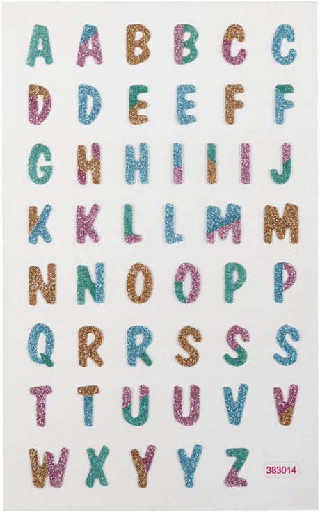 Creativ company autocollants pailletés, lettres, feuille 10x16 cm, 1 feuille