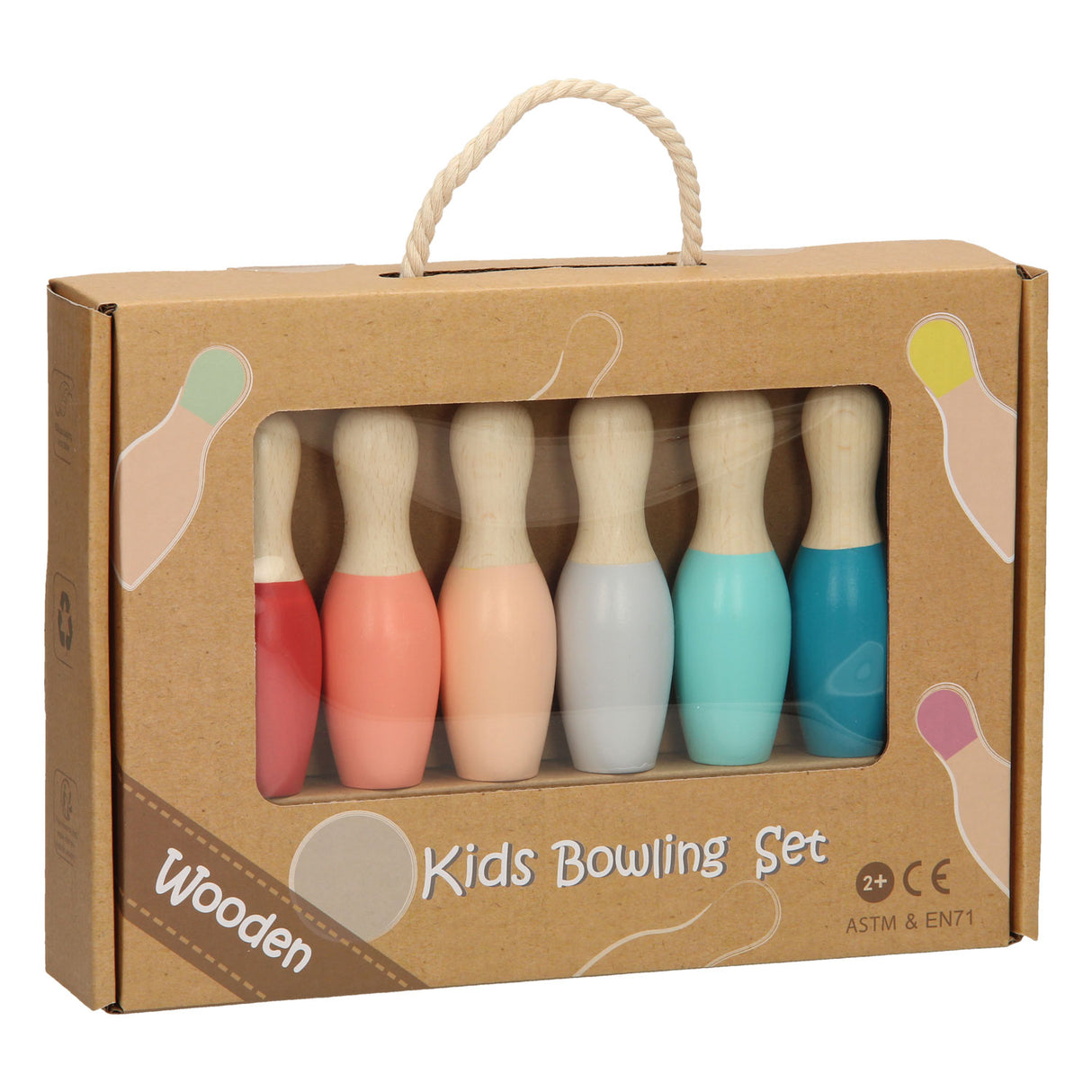 Træbørns bowlingsæt - Pastel