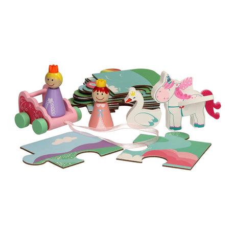 Puzzle de figurines en bois licorne dans un étui de rangement