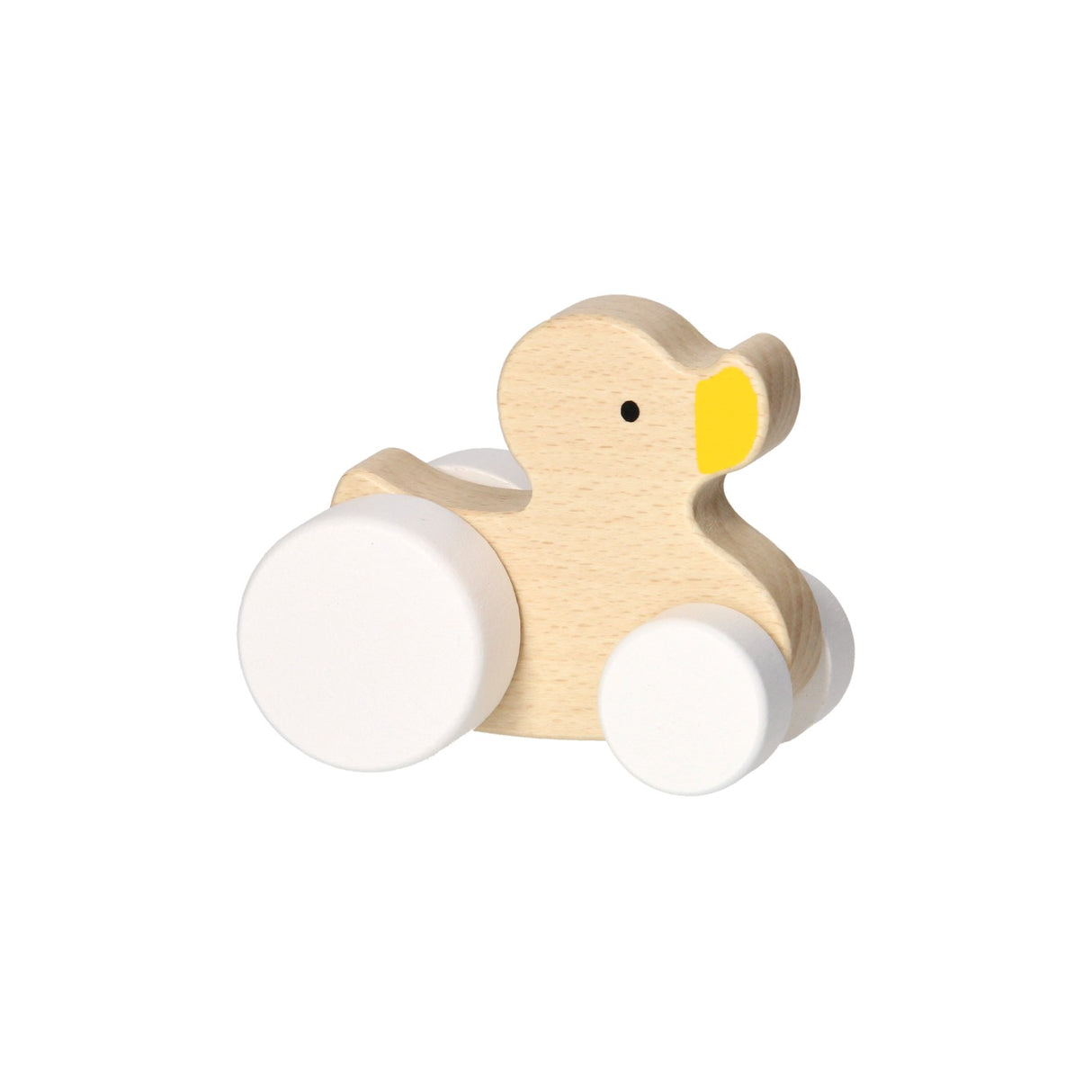 Wooden play figure duck on wheels