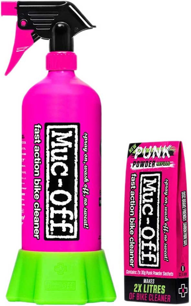 Lot de bouteilles Muc-off pour la vie + 4 paquets de poudre punk