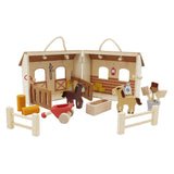 Wooden Horse Stable Playing Set bærbar, 13dlg.